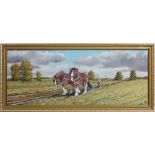 K Loader 1977,
Oil on canvas,
Two ploughing Shire Horses,
Signed and dated lower left,
12 x 30"