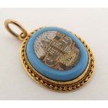 A gilt metal brooch set with central Grand Tour style micro mosaic classical scene within a