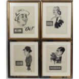 Mid XX Caricatures x 4,
Pen ink and pencil,
Gracie Fields , Bud Flanagan, Robert Hudson, Irving