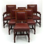 A set of 6 (2+4)  early 20thC oak and leather dining chairs. Tallest 41" high  CONDITION: Please