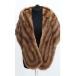 Vintage mid brown fur stole - with shoulder straps, brown satin lining and brown corded fastener