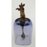 A c.1900 Vienna cold painted bronze mounted glass bell , the handle formed as a pig with acorn