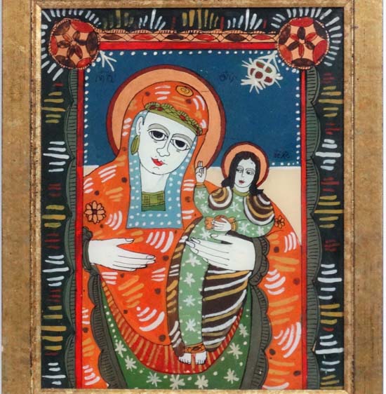 Unusual Reverse Glass  Icon,
' Mother of God with Christ',
Probably Serbian Folk Art after the - Image 2 of 3