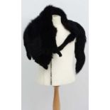 Vintage fur stole - Ladies full black fox fur stole, with ruched detail to edge of the black satin