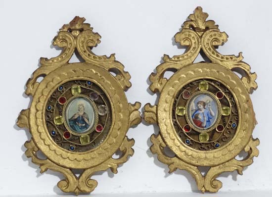18thC George III,
A pair of gilt Florentine oval framed, paper Filigree mounted hand coloured - Image 3 of 5