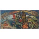 1940's British Allegorical School
Oil on panel 
Dramatic scene of figures reaching for heaven from a