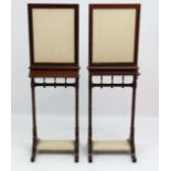 A pair of early 19thC Rosewood fire screens / face screens with hinged shelf sections. 15" wide  x