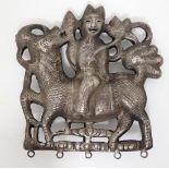 Chinese White metal hanger : a white metal hollow cast figure of a Qilin , the base having 4