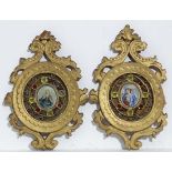18thC George III,
A pair of gilt Florentine oval framed, paper Filigree mounted hand coloured