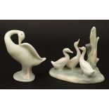 A Lladro '' Goose '' figurine, together with a Nao figure group of 3 geese, printed makers marks