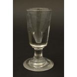 A 19thC pedestal thick glass having clear glass foot and ground pontil scar 4 3/8" high