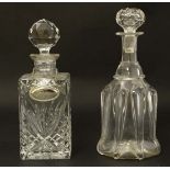 Decanters : a Moulded lead crystal decanter and with silver plate  bottle tag / wine label