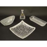 Assorted crystal and glassware including an Italian  triangular formed scent bottle by RCR (Royal