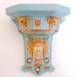 A 19thC turquoise majolica mask mounted wall bracket by William Brownfield.  CONDITION: Please