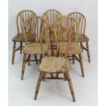 A matched set of 6 Windsor kitchen chair with elm seats, ash hoops, beech legs, all with supports,