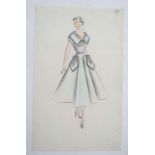 Fashion Designs,
Miss M Landman circa 1954 vintage Zara Fashion Designs,
Pencils on paper,
Dress '