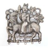 Chinese White metal hanger : a white metal hollow cast figure on Qilin , the base having 4