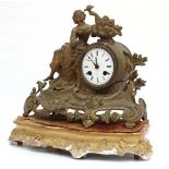French gilt metal mantle clock and gilt base :  having an 8 day 'Paris' type movement stamped  '