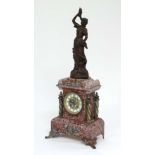 Breccia Pernice type Rouge marble clock :  a Vincenti 8 day movement striking on a bell,  ( with