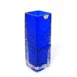 Scandinavian Retro Glass: A 1960s Smalandshyttan, Sweden, studio Art Glass vase in the blue colour