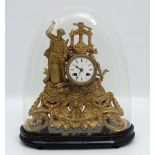 French Gilt Mantle clock under Dome : a gilt 8 Day mantle clock with ' Japy Freres & Co ' signed