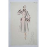 Fashion Designs,
Miss M Landman circa 1954 vintage Zara Fashion Designs,
Pencils on paper,
Coat '4 M