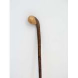 Walking Stick : A Hazel Shafted hand made Walking Stick with brass ferule and ball ended / palm