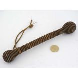 A Victorian double ended 'Life Preserver' with wrapped twine covering for personal defence, 8 1/2"