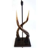 Taxidermy : a  Kudu ( African Antelope ) antler table lamp on hardwood base  , standing 27" high.