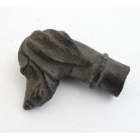 Walking Stick Handle : a patinated cast bronze dog's  head. 2 7/8" high CONDITION: Please Note -  we