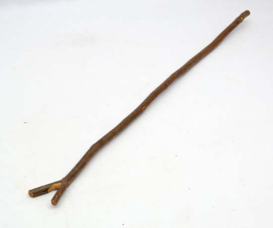 Thumb stick : A hazel shafted hand made stick with Y shaped Thumb piece to top, measuring  53 1/4"