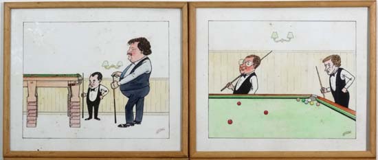 Snooker:
C Fisher late XX,
6 Snooker cartoons of players,
Tony Knowles, 
Steve Davis and Dennis - Image 5 of 5