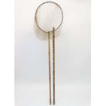 Antique Fishing : A late 19thC angler's landing-net: the decorated bamboo two section extending with