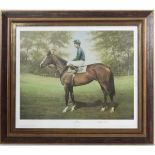 John Worsdale XX,
Signed coloured print,
' Shergar ', 
Signed by the artist under,
17 1/4 x 20 1/2"