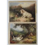 After GS Armfield ? XIX,
Watercolour with gum Arabic , a pair,
Terriers protecting a pheasant from a