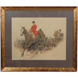 After Frank Algeron Stewart ( 1877-1945),
Chromolithograph
Hunting scene of Whipper- in jumping a