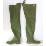 Fishing : A pair of ' Keenfisher ' green rubber thigh waders by Uniroyal , size 7 , hard rubber