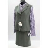 Alan Paine tweed ladies shooting suit, skirt and waistcoat in seagreen with a navy and pink