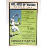 Tennis Poster:  "The Art of Tennis and how to play it"- A rare early 20thC original poster c1920;