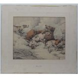 Samuel Alken (1784-c.1825 ) ?,
Pencil  and hand coloured drawing,
A Bear and three hounds,
