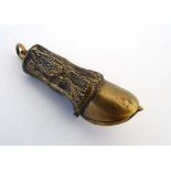 A novelty vesta case formed as horse hoof and lower leg. With striker detail to back and horseshoe