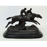 E. Loiseau XX ,
A cast and patinated bronze,
2 19thC National Hunt Jockeys on horse back, clearing a