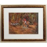 J Bailey 51,
Watercolour and gouache,
Whipper- In  and hounds in a wood,
Signed and dated lower