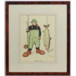 After HM Bateman,
Hand coloured engraving,
' The Colonel and his Kill' depicting a Fly fisherman and