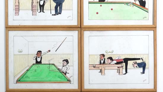 Snooker:
C Fisher late XX,
6 Snooker cartoons of players,
Tony Knowles, 
Steve Davis and Dennis - Image 4 of 5