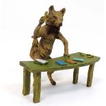 After Bergman - A late 20thC novelty cold painted bronze depicting dog / fox card player / gambler