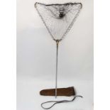 Fishing : a Hardy Bros Ltd. folding aluminium and brass landing net , with a canvas and leather