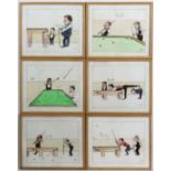 Snooker:
C Fisher late XX,
6 Snooker cartoons of players,
Tony Knowles, 
Steve Davis and Dennis