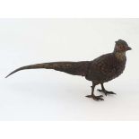 A 20thC Cold Painted Bronze of a standing Eared Pheasant, 3 1/2" high and 8" long CONDITION: