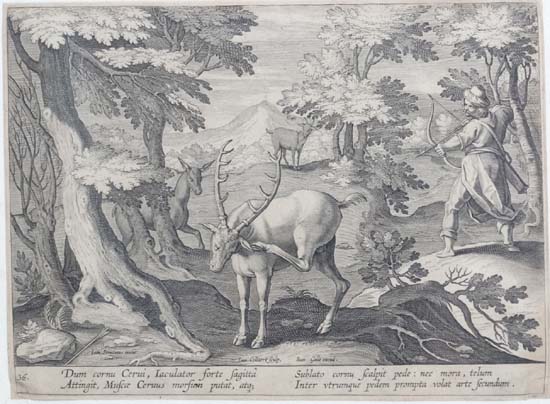 After Johannes Stradanus (1523-1605), 
Monochrome copper engraving by Collaert depicting a deer hunt - Image 3 of 3